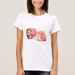 T-shirt Illustration mignonne d'un duo de hérissons florau