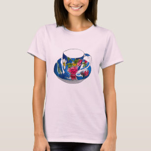 T-shirt illustration originale de l'aquarelle Teacups vint