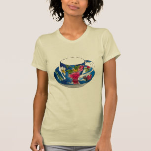 T-shirt illustration originale de l'aquarelle Teacups vint