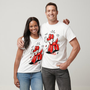 T-shirt Illustration Pop Art Chien Ballon Woof Rouge