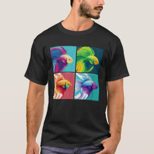 T-shirt Illustration pop de poisson bêta Femmes Animal col