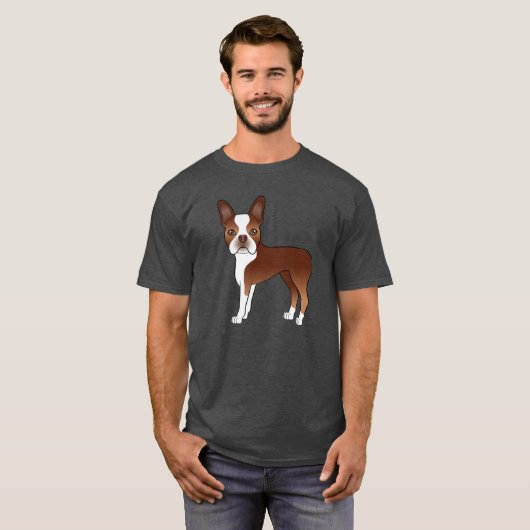 T-shirt Illustration Red Boston Terrier Cartoon Dog (Devant entier)