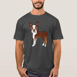 T-shirt Illustration Red Boston Terrier Cartoon Dog