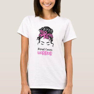 T-shirt Illustration rose Femme Messy Bun Cancer du sein d