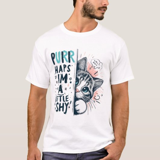 T-shirt Illustration Shy Cat Peeking (Devant)