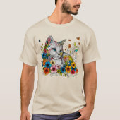 T-shirt Illustration stylisée des papillons des fleurs de  (Devant)