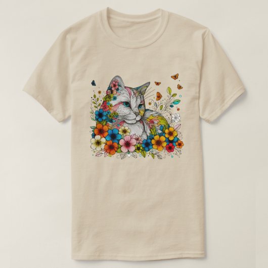 T-shirt Illustration stylisée des papillons des fleurs de  (Design devant)