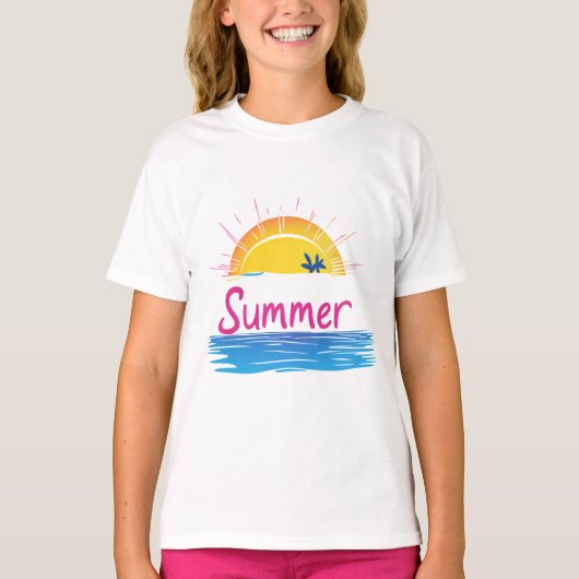 T-shirt Illustration Sunset Summer Beach (Devant)