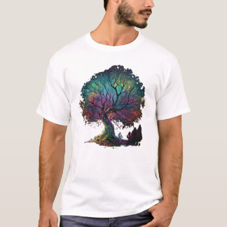 T-shirt Illustration T-Sh de l'arbre éclairé Aurora Boreal
