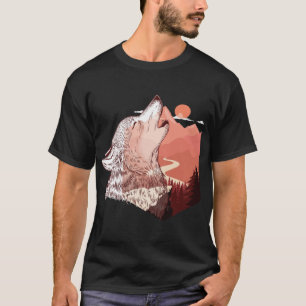 T-shirt Illustration vectorielle d'un paysage de loup hurl