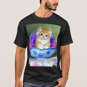 T-shirt Illustration vintage de chaton orange et blanc