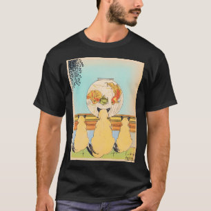 T-shirt Illustration vintage de chats regardant des poisso