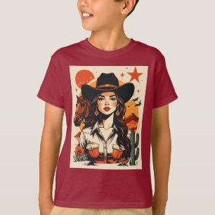 T-shirt Illustration vintage de cowgirl western au coucher