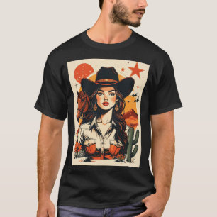 T-shirt Illustration vintage de cowgirl western au coucher
