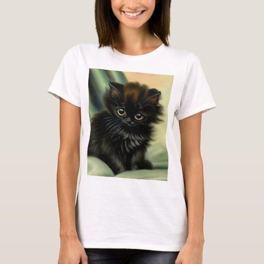T-shirt Illustration vintage de Kitten noir (Devant)