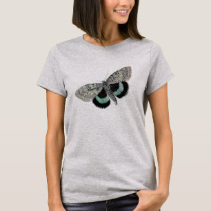 T-shirt Illustration Vintage de la teigne Bleu Gris Noir A