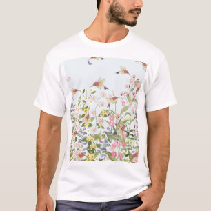 T-shirt Illustration Vintage du Jardin Floral aux colibris