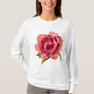 T-shirt Illustration vintage d'une grande pivoine rose cor
