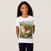 T-Shirt Illustration vintage Kitten avec fleurs (Devant entier)