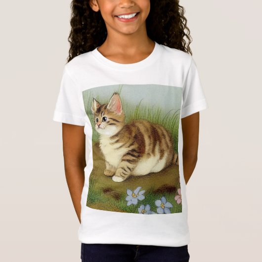T-Shirt Illustration vintage Kitten avec fleurs (Devant)