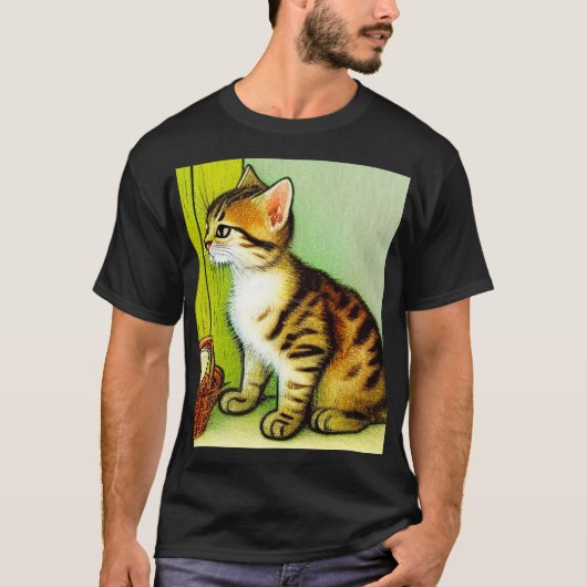 T-shirt Illustration vintage Tabby Cat (Devant)