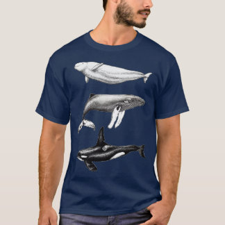 T-shirt Illustrations d'encre de béluga orque et baleine à