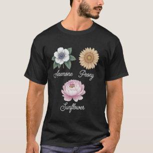 T-shirt Illustrations Florales Élégantes Anémone, Pivoine
