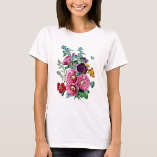 T-shirt Illustrations vintages des botaniques Hollyhocks