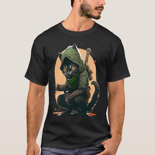 T-shirt Illustré de chat ninja (Devant)