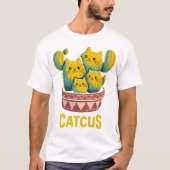 T-shirt illustré drôle de chat cactus avec jeu de (Devant)