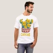 T-shirt illustré drôle de chat cactus avec jeu de (Devant entier)