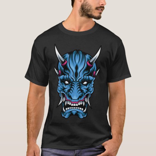 T-Shirt Illustré du Démon Oni Bleu (Devant)