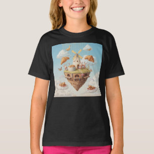 T-shirt Îlot de boulangerie flottant mignon avec lapins et