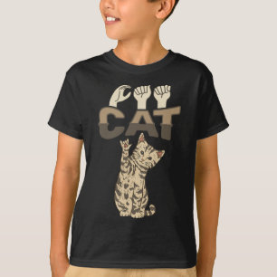 T-shirt ILY Cat ASL Geste main sourde perte d'audition