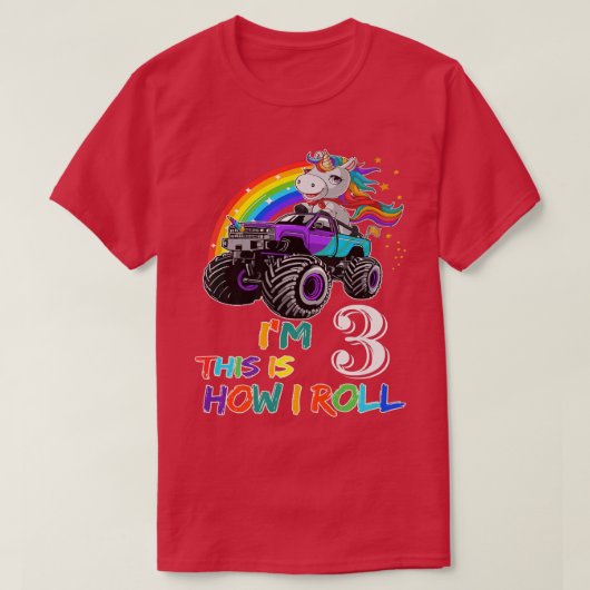 T-shirt I'm 3 This Is How I Roll Monster Truck 3rd Birthda (Design devant)
