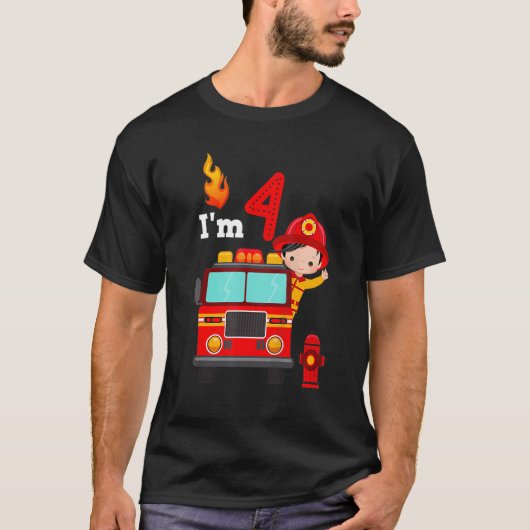 T-shirt I'm 4th Birthday Boy Fire Engine Pick Toddler Fir (Devant)