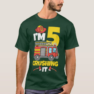 T-shirt I'm 5 Crushing It Fire Truck 5e Birthday Five Yea