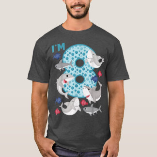 T-shirt I'm 8 8th Birthday Crew Shark Theme Family Matchin