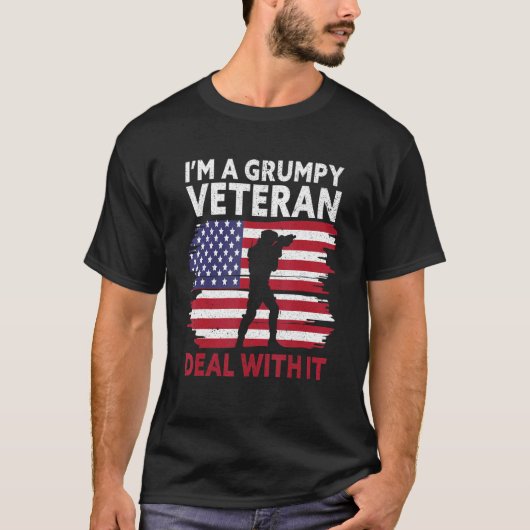 T-shirt I'm a grumpy veteran Deal with it USA Flag America (Devant)