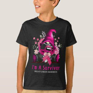 T-shirt I'm A Survivor Gnome Pink Ribbon Breast Cancer Awa
