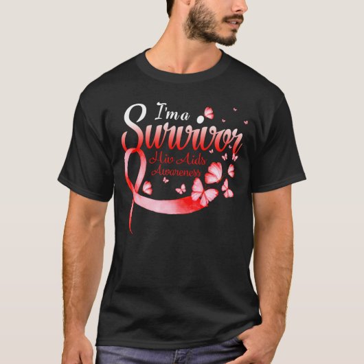 T-shirt I'm A Survivor Hiv Aids Awareness Butterfly Ribbon (Devant)
