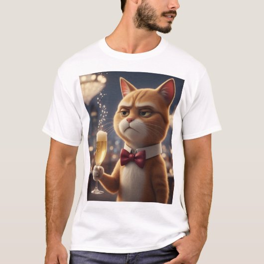 T-shirt I'm Just Here for the Champagne – Grumpy Party Cat (Devant)
