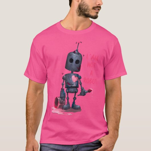 T-shirt I'M Not A Robot Grey With Computer Internet (Devant)