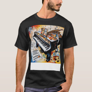 T-shirt Image Abstraite d'un piano et de symboles musicaux