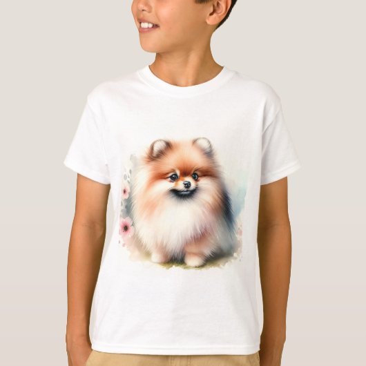 T-shirt Image d'aquarelle mignonne Pomeranian (Devant)