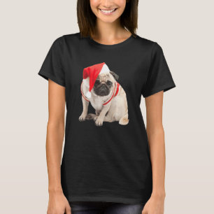T-shirt Image de chiot Pug mignon avec chapeau de Père Noë