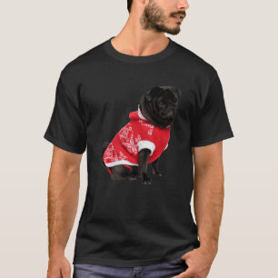 T-shirt Image de Pug noir mignon avec chapeau de Père Noël