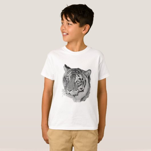 T-shirt image de tigre noir et blanc du gros chat (Devant entier)