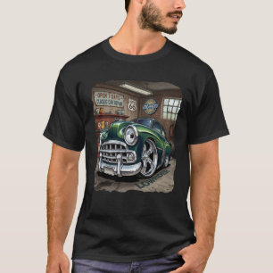T-shirt Image de voiture caricaturale verte de l'ère des a