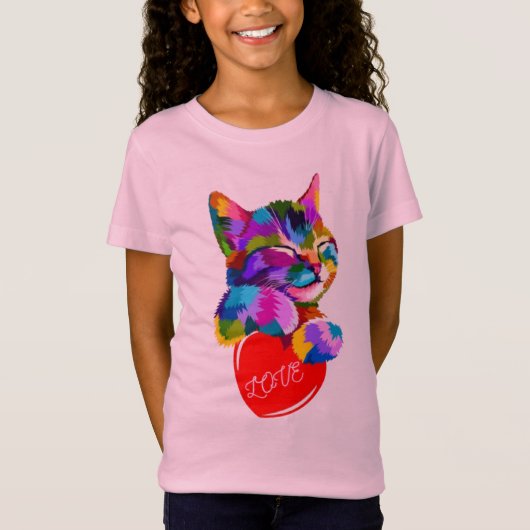 T-Shirt Image du chaton tenant le coeur. (Devant)